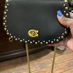 Black and Gold Studded Leather Crossbody Bag